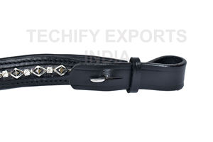 Frontal de boulangerie en cuir noir personnalisé avec cristaux de diamant argentés pour l'équitation - Product Image 4
