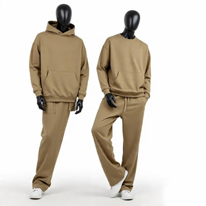 Ensemble de survêtement unisexe, couleur unie, sweat-shirt et pantalon de survêtement, 100% coton, respirant, coupe décontractée, vêtements d'hiver, longueur intégrale, streetwear - Product Image 5