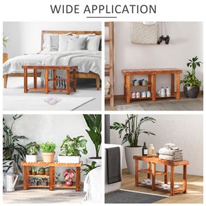 Scarpiera a 3 livelli in legno di Acacia panca in Teak rustico Organizer per scaffali di stoccaggio per soggiorno in corridoio - Product Image 4