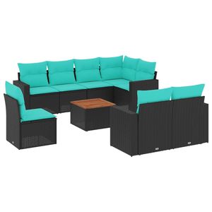 Juego de sofás de patio de ratán sintético negro de 9 piezas con cojines, muebles elegantes para exteriores - Product Image 2