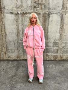 Ensemble sweat à capuche oversize et jogging vintage avec logo brodé appliqué personnalisé, effet délavé, style streetwear - Product Image 5