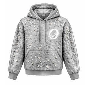 Sweat-shirt à capuche unisexe surdimensionné en maille perlée argentée avec poche kangourou, vêtement décontracté personnalisé pour le streetwear - Product Image 1