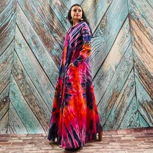 Tie Dye rayonne tissu Long Kimono Boho Style dame plage vacances d'été couvrir Sexy Resort porter femmes Kimono grande taille Kimono - Product Image 5