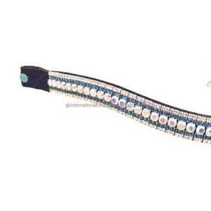 Chaîne bling de qualité supérieure à 5 rangées de cristaux aqua et clairs décorée en forme de vague Bande de front de cheval en cuir anglais noir dans toutes les tailles personnalisées - Product Image 6
