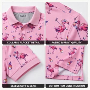 Polo personnalisé pour homme, imprimé flamant rose, manches courtes, respirant, 100% polyester, polo de golf, sublimation, décontracté, sport - Product Image 2