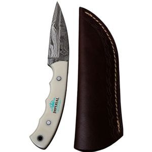 Cuchillo de Caza de Hoja Fija de Damasco con Mango de Hueso de Marfil, Forjado a Mano, para Camping, Supervivencia y Uso al Aire Libre, Personalizado OEM - Product Image 1