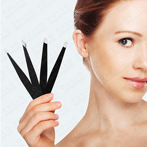4PCS Black Coated Eyebrow Tweezers Set Pointed Square Slant Angled Tip <b>Makeup</b> <b>Tools</b> with PU Leather Pouch OEM - Product Image 6