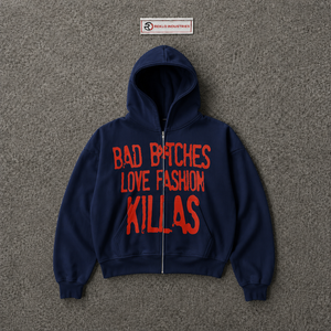 <b>Navy</b> Blue Oversized Zip Up Hoodie Red Graphic Print Unisex Streetwear Fashion Full Zipper Hooded Sweatshirt For <b>Men</b> And Women - Product Image 5