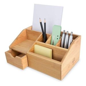 Wooden Table Organizer Office Desk Accessories Holder Pen Pencil <b>Storage</b> Stand Workspace Management Rack - Product Image 3