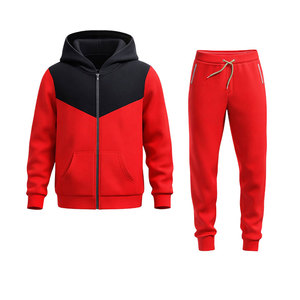 Best Design Men’s Red Black Contrast Hoodie Tracksuit Slim Fit <b>Zip</b> <b>Up</b> <b>Jacket</b> Jogger Pants Casual Sportswear Gym Fitness Set - Product Image 1