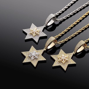 Collar con Colgante de Estrella, Plata 925, Chapado en Oro de 18K, con Cristales de Imitación, Unisex, Joyería de Lujo Estilo Hip Hop - Product Image 1
