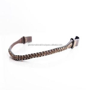 สายหนังวัวด้านบนฮาวานาหรือหนังสีดำรูปม้าคิ้วพร้อมคริสตัลขนาดใหญ่สีทอง1แถวแฮนด์เมดวงดนตรีที่กำหนดเอง - Product Image 2