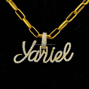 Pendentif en diamant élégant Pendentif nom monocouche Iced Out en argent sterling 925 plaqué or 14KT et Moissanite taille ronde - Product Image 3