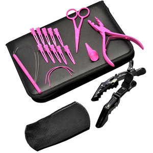 Hair <b>Extension</b> Tools Kit with Hair Pressing Tool Flat Tip <b>Bead</b> Closing Plier Hair Gripper Crocodile Clips Small Scissors - Product Image 5