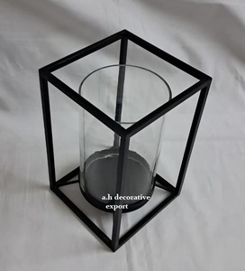 Modern Industrial Matte Black Metal <b>Lantern</b> with Cylinder Glass Hurricane Farmhouse Home Decor Tabletop <b>Candle</b> <b>Lantern</b> - Product Image 3