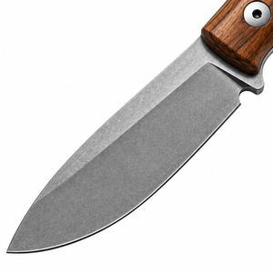 Couteaux de chasse d'extérieur à manche en bois brun moyen avec lame fixe grise, poignée ergonomique, étui en cuir marron et cordon de suspension - Product Image 2