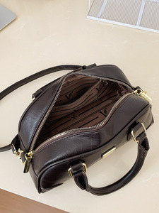 Wholesale Simple Women's Casual Soft Handbag – Portable Genuine Leather Vintage <b>Bowling</b> Bag - Product Image 6