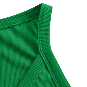 Women's Solid <b>Green</b> Ribbed V-Neck Slim Fit Sleeveless <b>Tank</b> <b>Top</b> with Ruched Detail Quick Dry & Breathable Summer Wear - Product Image 4