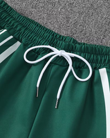 Men's Green Polyester Bermuda Shorts With White Side Stripes Mid Waist Elastic Waist Sporty Quick Dry Shorts