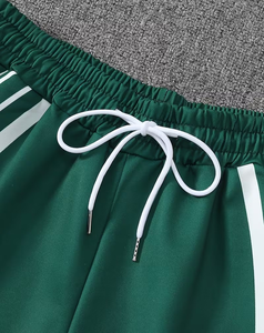 Men's Green Polyester Bermuda Shorts With White Side Stripes Mid Waist Elastic Waist Sporty Quick Dry Shorts - Product Image 6