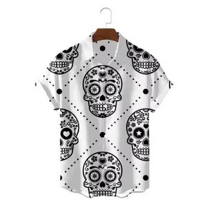 เสื้อเชิ้ตผู้ชายลำลองขายส่ง ลายชนเผ่าแอฟริกัน ลายดอกฮาวาย แขนสั้น คอตั้ง สีพื้น สำหรับฤดูใบไม้ผลิ - Product Image 2