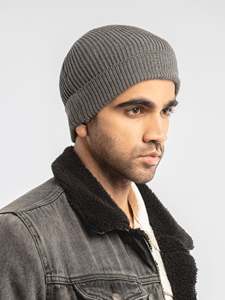 Bonnet en tricot gris pour homme, couleur unie, décontracté, chaud pour l'hiver, acrylique, taille adulte 56-58 cm - Product Image 2