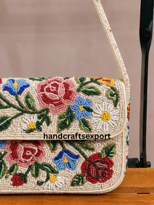 Bolso de Hombro Ligero para Mujer, Hecho a Mano, con Cuentas Florales de Satén, Bordado de Rosas Coloridas, Cierre Magnético - Product Image 3