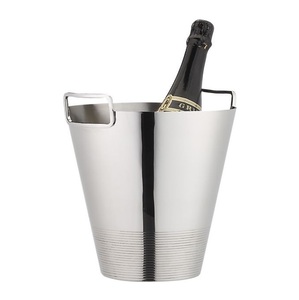 Seau à glace pour vin et champagne en acier inoxydable avec poignées intégrées - Refroidisseur argenté poli avec base côtelée - Refroidisseur élégant - Product Image 1