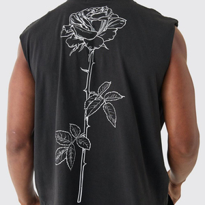 Camiseta sin mangas para hombre, cuello redondo, color negro, tejido informal de color sólido, 100% algodón - Product Image 6