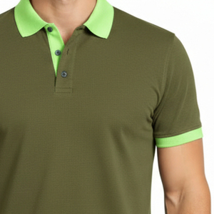 Polo homme personnalisé 100% coton, coupe ajustée, manches courtes, col contrastant vert néon, style décontracté d'été, très demandé, pour le golf - Product Image 5