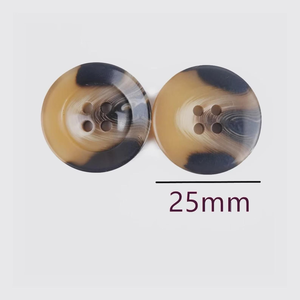 Boutons ronds en corne, faits à la main, écologiques, en matériaux organiques, imitation polie, quatre trous, motif marron crème - Product Image 2