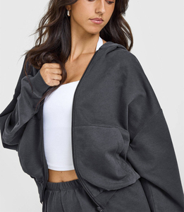 Hoodies d'hiver pour femmes, chauds, décontractés, amples, à manches longues, en coton, personnalisables, à fermeture éclair, à épaules tombantes - Product Image 1