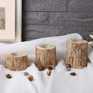 Décoration d'intérieur élégante, porte-bougie en bois massif, couleur naturelle, porte-bougie en bois DIY, accessoires décoratifs artisanaux - Product Image 2