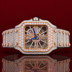 Reloj de Lujo para Hombre con Esqueleto y Moissanita, Bañado en Oro Rosa |   Reloj de Pulsera Mecánico Automático con Diamantes Estilo Hip Hop - Product Image 1