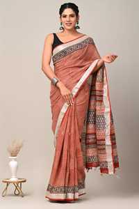 Trending BAGRU <b>BLOCK</b> Indian Cotton Linen Women's Traditional Saree Handmade <b>Block</b> <b>Print</b> Casual & Festive Wear Wholesale - Product Image 5