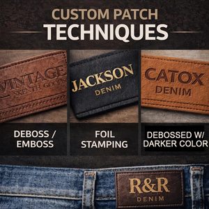 Wholesale Custom Logo Embossed Leather Patches for Denim Jeans Bulk OEM Branding with Personalized Name & Brand Labels - Product Image 3