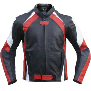 Veste en cuir blanche slim fit pour homme, style moto, respirante, séchage rapide, manches longues, poches zippées, ceinture à la taille, personnalisable - Product Image 1