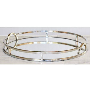 Customized Factory Round Mirrored <b>Glass</b> Serving <b>Tray</b> Metal Frame Kitchen Vanity <b>Glass</b> <b>Tray</b> - Product Image 1