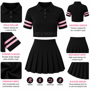 Ensemble de robes de tennis noires en deux pièces Cosh International Sisterhood Sorority, haut polo à manches courtes, jupe plissée taille haute - Product Image 5