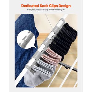 Stendibiancheria Pieghevole in Metallo a 2 Livelli con 21 Aste e Clip per Calzini, Altezza Regolabile per Biancheria da Letto e Lavanderia - Product Image 5