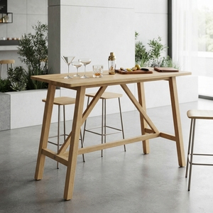 Solid Wood High Bar Table Modern <b>Rustic</b> A Frame Leg Natural Pine Style Wooden Counter Height Dining <b>Desk</b> Home Bar Furniture - Product Image 5