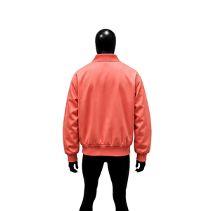 Chaqueta Varsity de Satén Rosa Coral Personalizada para Hombre, Chaqueta Bomber Lisa al por Mayor con Botones a Presión, Fabricante OEM, Venta de Chaquetas con Botones en el Pecho - Product Image 2