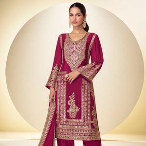 Ensemble palazzo élégant en chinon véritable de qualité supérieure avec dupatta en chinon numérique, tenue de soirée de créateur, fabriqué par Royal Exports - Product Image 3