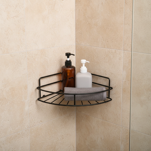 Estante Esquinero Adhesivo de Metal Negro de un Solo Nivel para Baño, Ducha, Cocina, Almacenamiento, Venta al por Mayor OEM Pequeño - Product Image 4