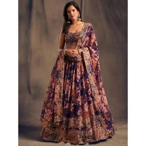 Festival d'organza imprimé floral violet Lehenga Choli - Product Image 5