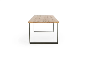 Contemporary Outdoor <b>Dining</b> Set Rope Chairs Teak Wood <b>Table</b> Steel Frame Weather Resistant Garden Furniture 6 Seater - Product Image 5
