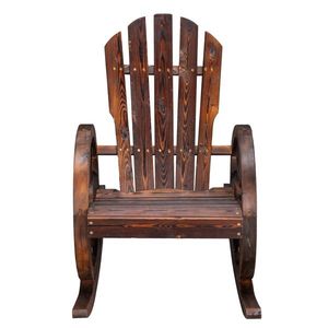 Sedia a dondolo da giardino in legno di abete carbonizzato 60*89*94cm, comoda sedia con ruote in legno per esterni - Product Image 2