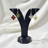 Ratnarachit Gefärbte Rubin-Blumen-Threader-Ohrringe, 18K vergoldetes Sterlingsilber, Messing, zierlicher Kleeblatt-Anhänger, minimalistischer Edelstein