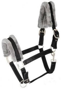 Cabestro de nailon azul para caballo con acolchado marrón y hebillas metálicas para montar y entrenar - Product Image 2