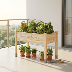 Jardinière surélevée classique en bois de sapin |   Grand bac à plantes carré surélevé |   Jardinière Écologique pour Légumes Domestiques |   Finition sablée | - Product Image 1